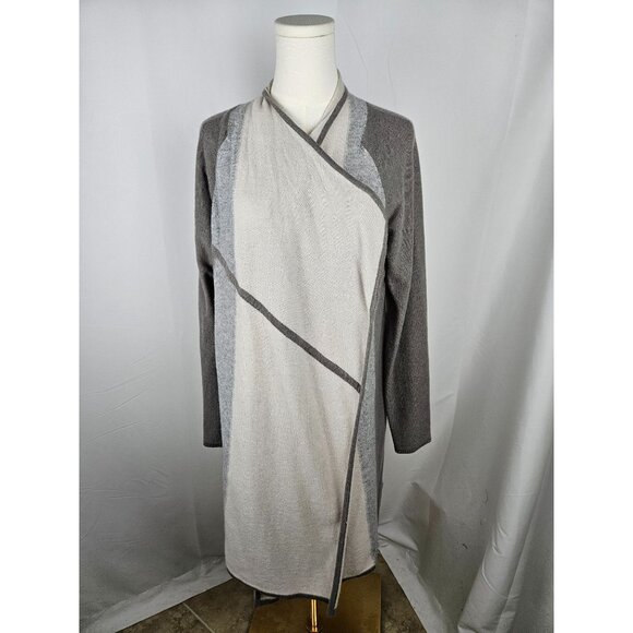Kinross Cashmere Open Front Long Cardigan Sweater Large Gray & Beige - Picture 5 of 8